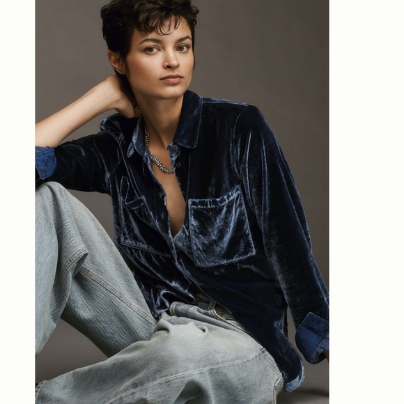 NWT Anthropologie Pilcro The Hadley Relaxed Buttondown Shirt:Velvet Edition XS - Picture 3 of 12